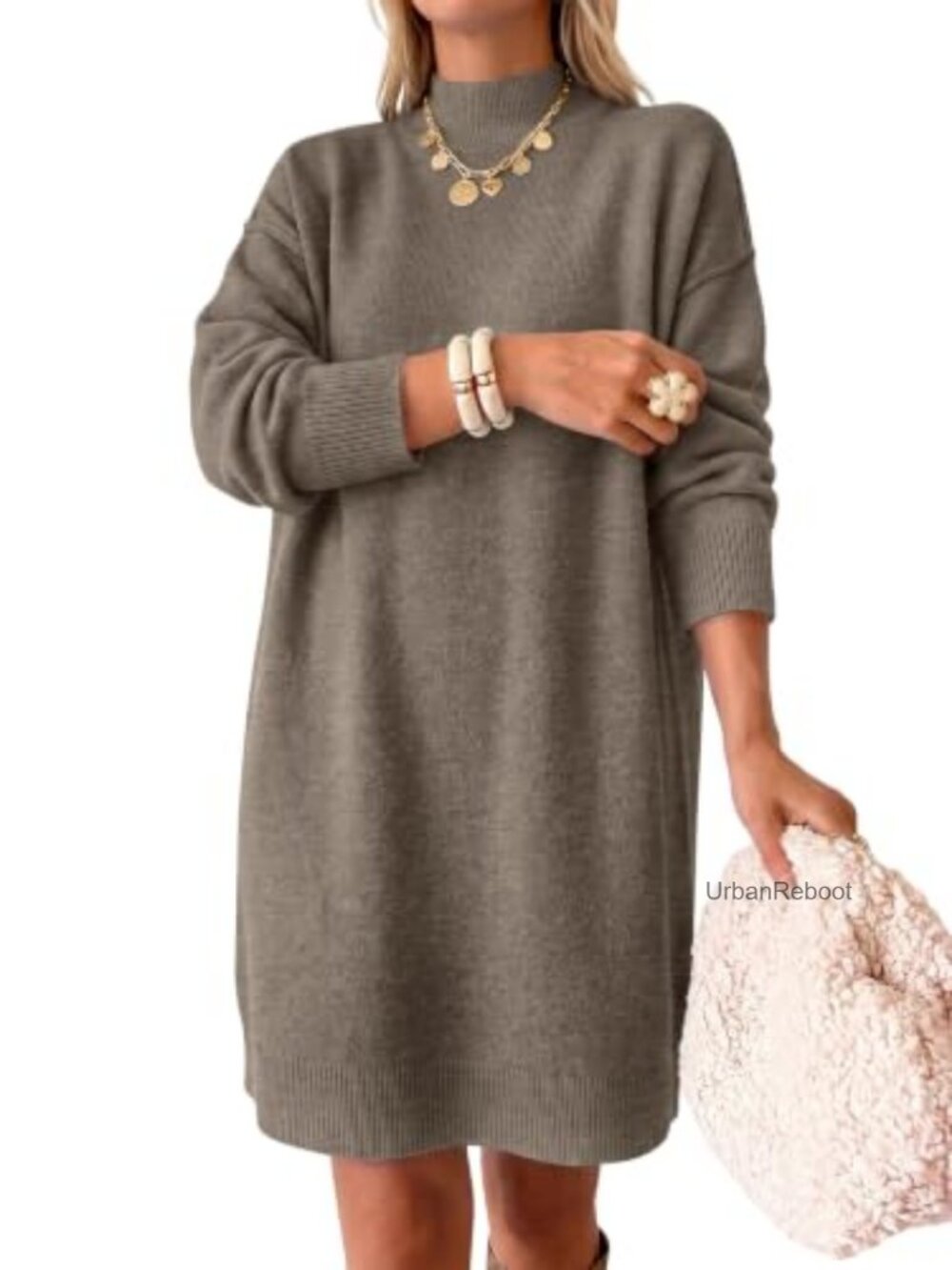 Oversized Mock Neck Long Sleeve Knit Sweater Dress Fall Winter